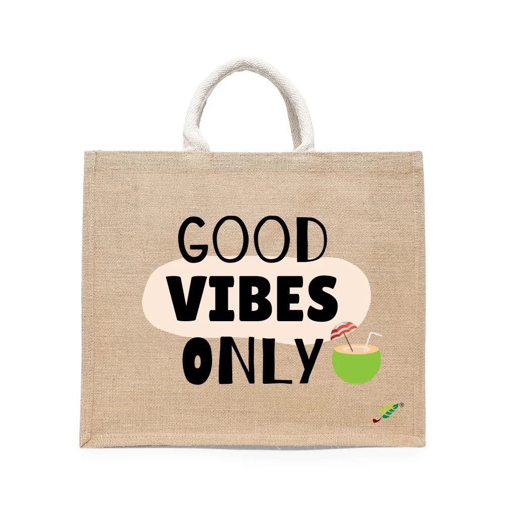 BYFT Tropical Tote Bag – “Good Vibes Only” Coconut Printed Reusable Tote | Eco-Friendly Daily Carry Bag (Set of 1)