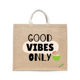 BYFT Tropical Tote Bag – “Good Vibes Only” Coconut Printed Reusable Tote | Eco-Friendly Daily Carry Bag (Set of 1)
