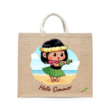 BYFT Little Island Dancer Tote Bag – “Hello Summer” Hula Girl Printed Reusable Tote | Eco-Friendly Daily Carry Bag (Set of 1)