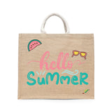 BYFT Tropical Beach Tote Bag – “Hello Summer” Script with Watermelon & Sunglasses Reusable Tote | Eco-Friendly Daily Carry Bag (Set of 1)