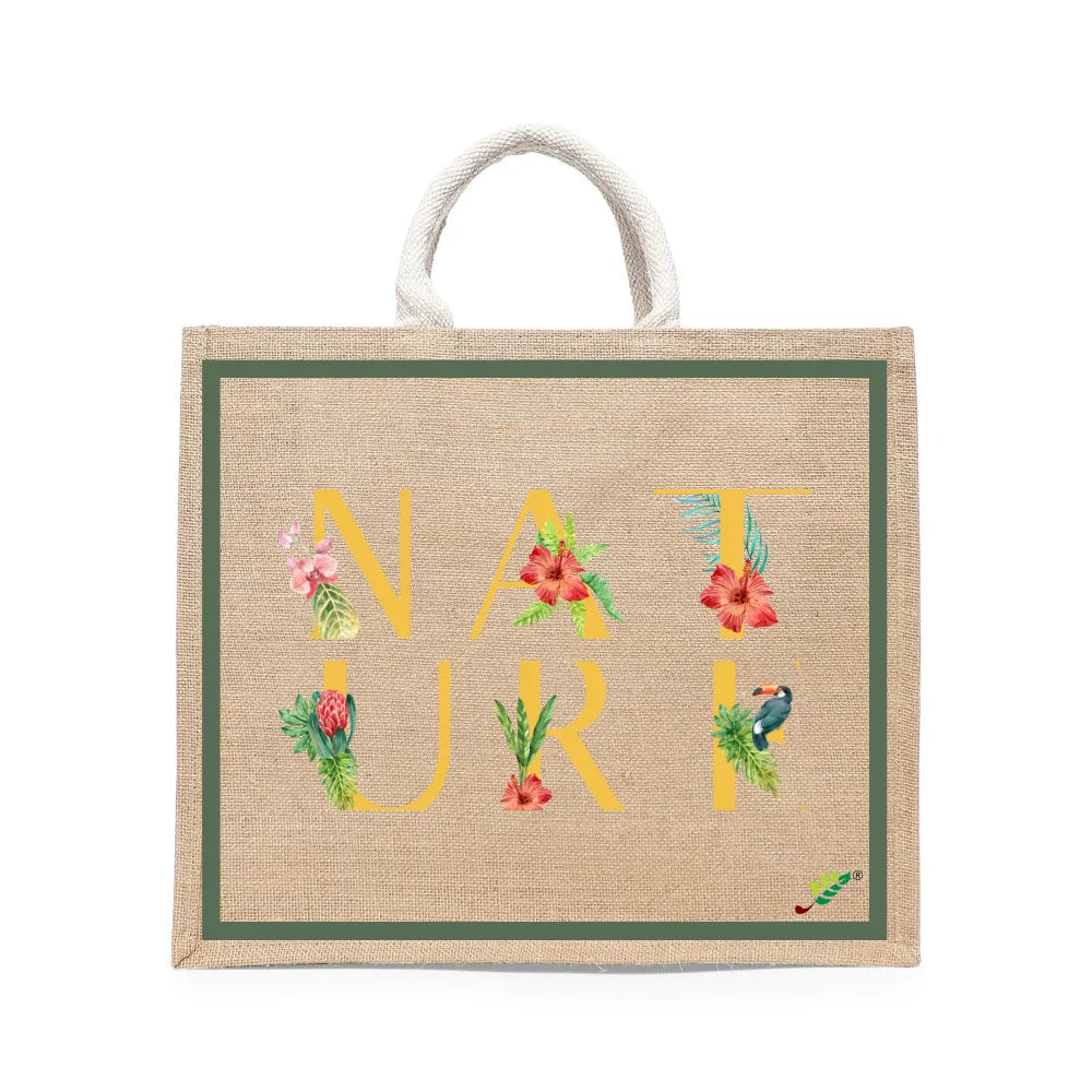 BYFT Tropical Botanical Tote Bag – “NATURE” Floral & Toucan Reusable Tote | Eco-Friendly Daily Carry Bag (Set of 1)