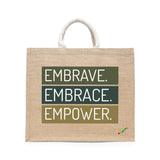 BYFT Inspirational Typography Tote Bag – “Embrave. Embrace. Empower.” Printed Reusable Tote | Eco-Friendly Daily Carry Bag (Set of 1)