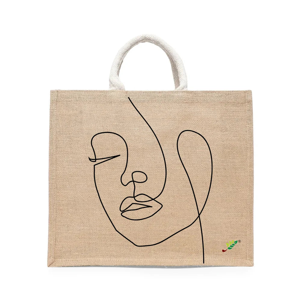 BYFT Minimalist Face Art Tote Bag – “Line of Being” One-Line Printed Reusable Tote | Eco-Friendly Daily Carry Bag (Set of 1)
