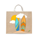 BYFT Tropical Surfboards Tote Bag – Retro Beach Vibes Printed Reusable Tote | Eco-Friendly Daily Carry Bag (Set of 1)