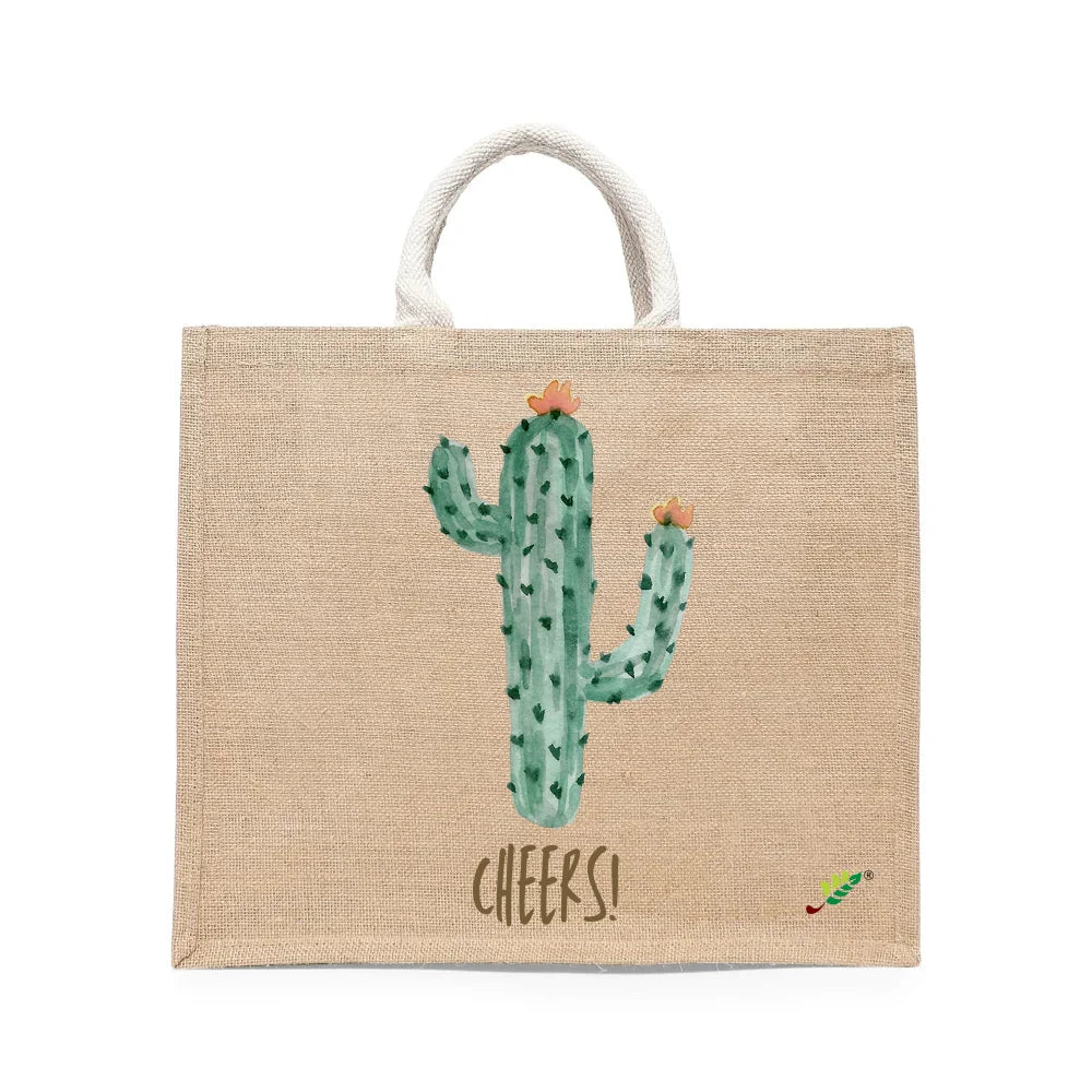 BYFT Aesthetic Desert Tote Bag – “Cactus Cheers!” Bloom Printed Reusable Tote | Eco-Friendly Everyday Carry Bag (Set of 1)