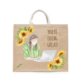 BYFT Inspirational "You're Doing Great" Tote Bag – Sunflower Printed Reusable Tote | Eco-Friendly Daily Carry Bag (Set of 1)