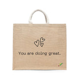 BYFT Inspirational Tote Bag – “You Are Doing Great” Heart Printed Reusable Tote | Eco-Friendly Daily Carry Bag (Set of 1)