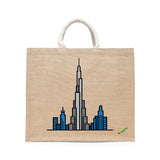 BYFT Modern Cityscape Tote Bag – Dubai Rise Skyline Printed Reusable Tote | Eco-Friendly Daily Carry Bag (Set of 1)