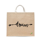 BYFT Inspirational Typography Tote Bag – “Dream” Arrow Printed Reusable Tote | Eco-Friendly Daily Carry Bag (Set of 1)
