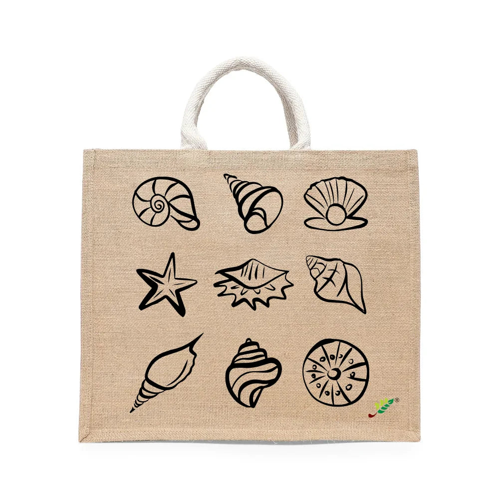BYFT Coastal Shell Tote Bag – “Ocean Gems” Nautical Reusable Tote | Eco-Friendly Daily Carry Bag (Set of 1)