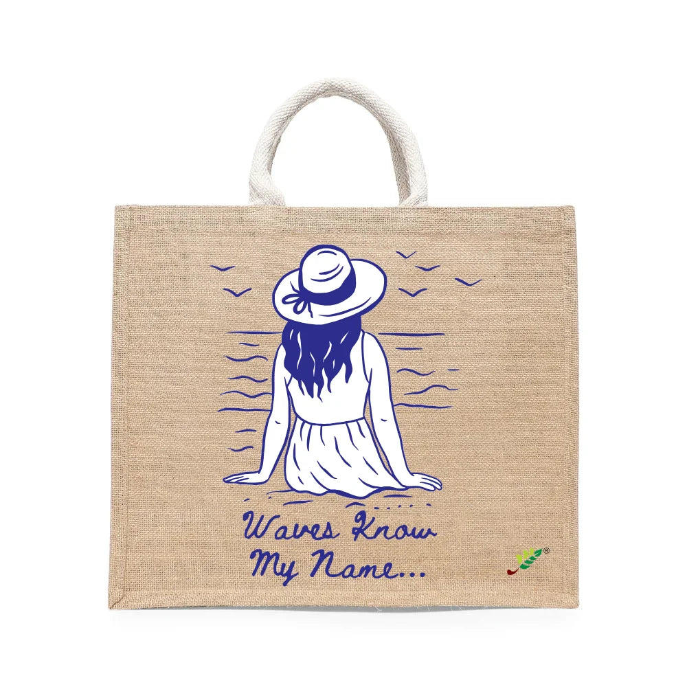 BYFT Nautical Women's Tote Bag – “Waves Know My Name” Blue Reusable Tote | Eco-Friendly Daily Carry Bag (Set of 1)
