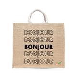 BYFT Typography Tote Bag – “Bonjour” Minimal Text Printed Tote | Reusable Everyday Carry (Set of 1)