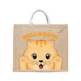 BYFT Friendly Cat Tote Bag – “HELLOOOO!” Ginger Kitten Printed Reusable Tote | Eco-Friendly Daily Carry Bag (Set of 1)
