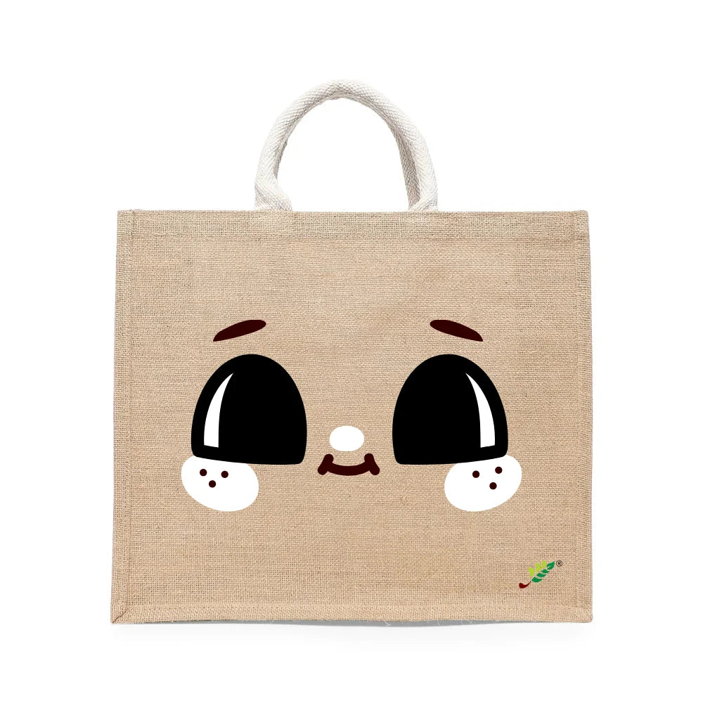 BYFT Adorable Smile Tote Bag – Cute Wide-Eyed Printed Reusable Tote | Eco-Friendly Daily Carry Bag (Set of 1)