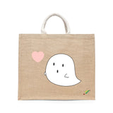 BYFT Cute Illustration Tote Bag – “Boo” Minimal Ghost Printed Tote | Reusable Everyday Carry (Set of 1)