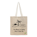 BYFT Tropical Beach Tote Bag – “The Beach Is Calling” Nautical Printed Reusable Tote | Eco-Friendly Daily Carry Bag (Set of 1)