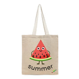 BYFT Happy Watermelon Slice Tote Bag – “Summer” Kawaii Fruit Character Reusable Tote | Eco-Friendly Daily Carry Bag (Set of 1)