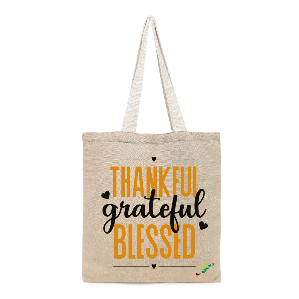 BYFT Inspirational Tote Bag – “Thankful Grateful Blessed” Printed Reusable Tote | Eco-Friendly Daily Carry Bag (Set of 1)