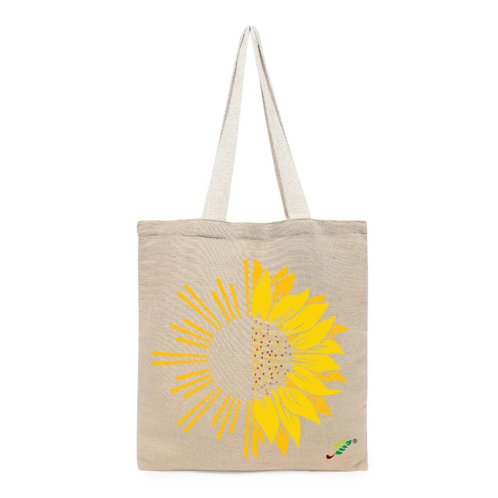 BYFT Artistic Sunflower Tote Bag – Dual-Nature Sun & Sunflower Printed Reusable Tote | Eco-Friendly Daily Carry Bag (Set of 1)
