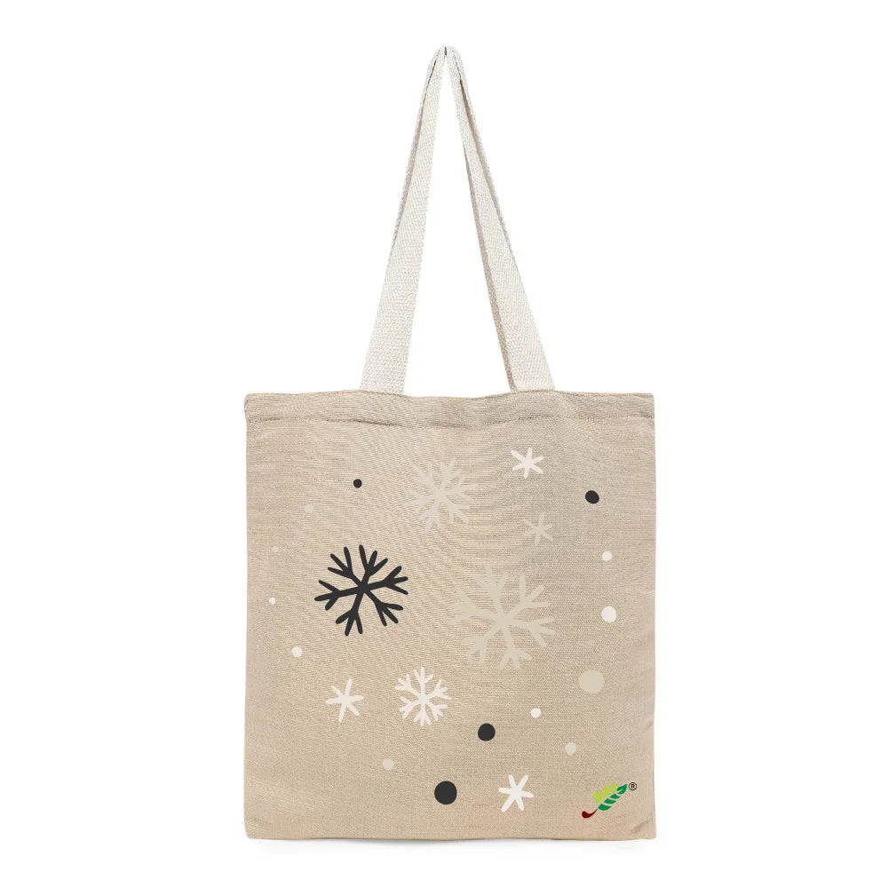 BYFT Winter Snowflakes Tote Bag – Minimalist Festive Snowflake Cluster Printed Reusable Tote | Eco-Friendly Daily Carry Bag (Set of 1)