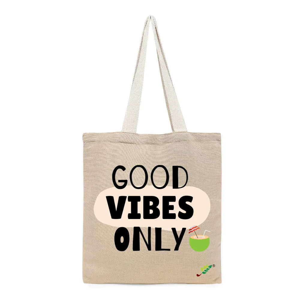 BYFT Tropical Tote Bag – “Good Vibes Only” Coconut Printed Reusable Tote | Eco-Friendly Daily Carry Bag (Set of 1)