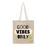 BYFT Tropical Tote Bag – “Good Vibes Only” Coconut Printed Reusable Tote | Eco-Friendly Daily Carry Bag (Set of 1)