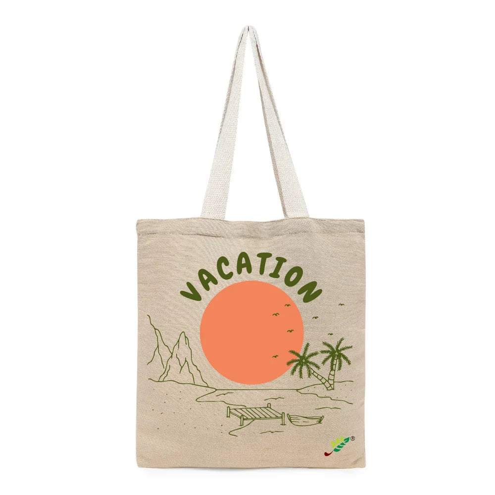 BYFT Tropical Vacation Tote Bag – Scenic Island Getaway Printed Reusable Tote | Eco-Friendly Daily Carry Bag (Set of 1)