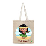 BYFT Little Island Dancer Tote Bag – “Hello Summer” Hula Girl Printed Reusable Tote | Eco-Friendly Daily Carry Bag (Set of 1)