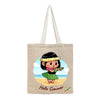 BYFT Little Island Dancer Tote Bag "Hello Summer"� Hula Girl Printed Reusable Tote | Eco-Friendly Daily Carry Bag (Set of 1)
