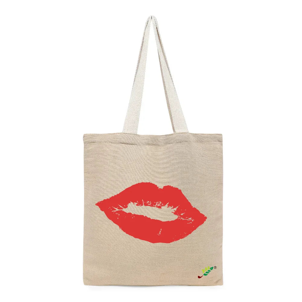 BYFT Red Lip Signature Tote Bag – Iconic Red Kiss Printed Reusable Tote | Eco-Friendly Daily Carry Bag (Set of 1)