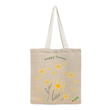 BYFT Whimsical Floral Tote Bag – “Happy Flower” Daisy Reusable Tote | Eco-Friendly Daily Carry Bag (Set of 1)