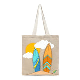 BYFT Tropical Surfboards Tote Bag – Retro Beach Vibes Printed Reusable Tote | Eco-Friendly Daily Carry Bag (Set of 1)
