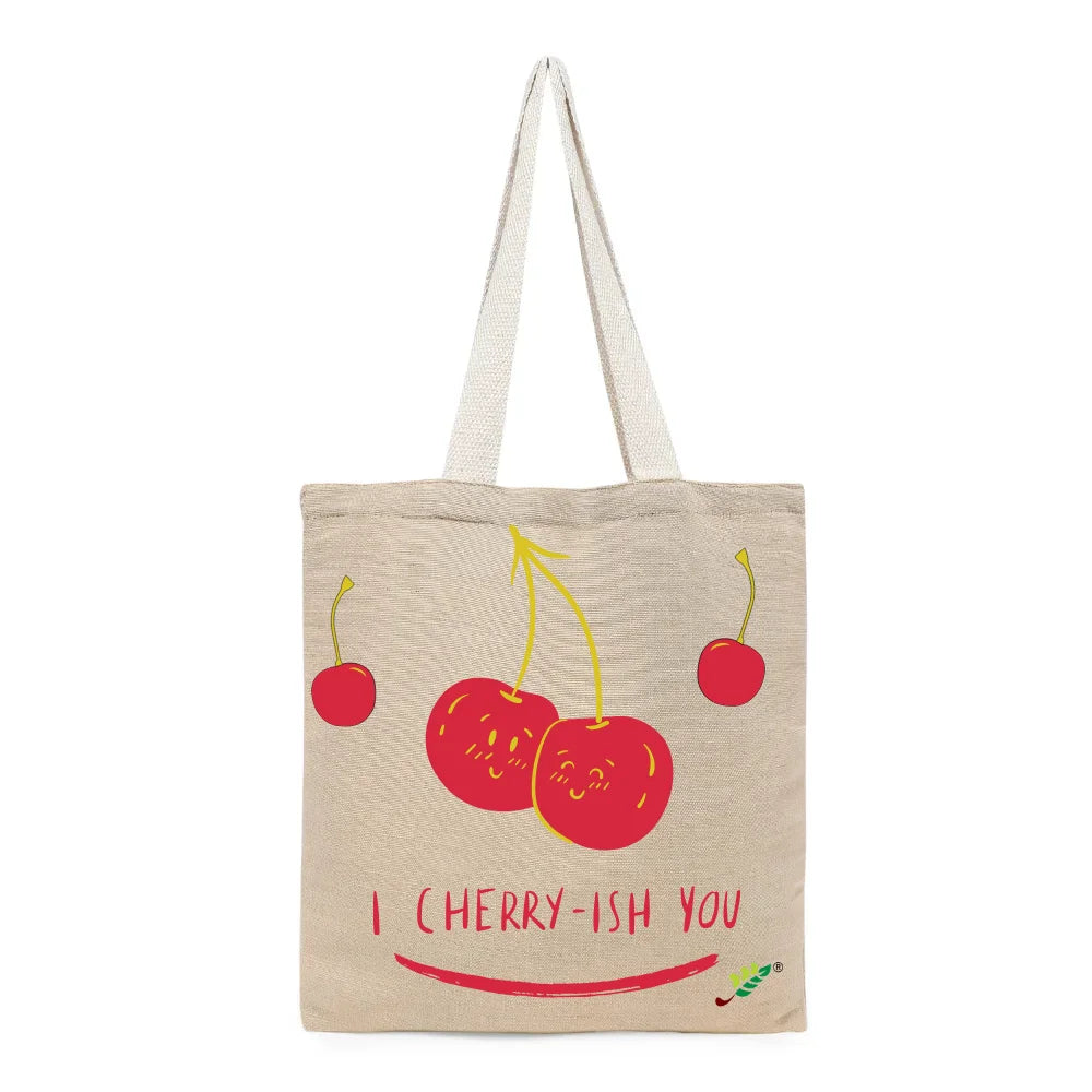 BYFT Whimsical Fruit Tote Bag – “I Cherry-ish You” Artistic Printed Reusable Tote | Eco-Friendly Daily Carry Bag (Set of 1)