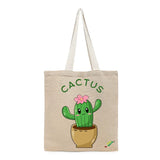 BYFT Adorable Succulent Tote Bag – Happy Cactus Floral Illustration Reusable Tote | Eco-Friendly Daily Carry Bag (Set of 1)