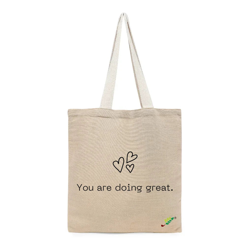 BYFT Inspirational Tote Bag – “You Are Doing Great” Heart Printed Reusable Tote | Eco-Friendly Daily Carry Bag (Set of 1)