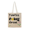 BYFT Retro "You're Doing Great" Tote Bag Groovy Smiley Face & Floral Printed Reusable Tote | Eco-Friendly Daily Carry Bag (Set of 1)