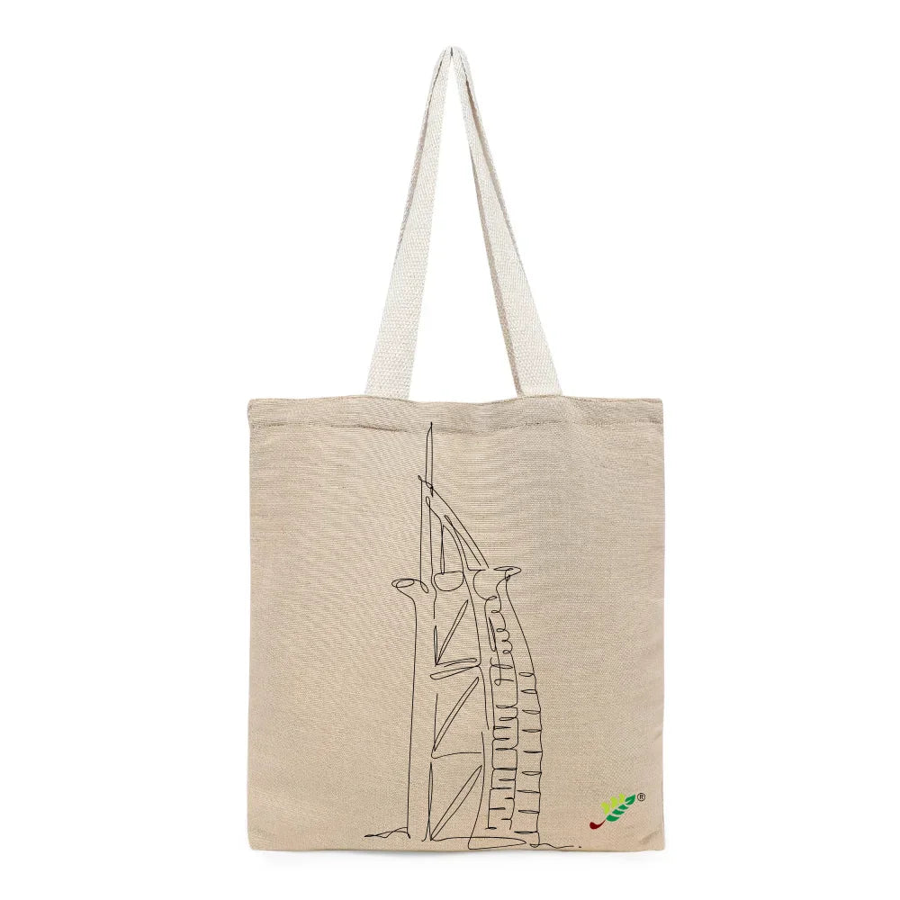 BYFT Minimal Line Art Tote Bag – “Burj Al Arab” Iconic Architecture Printed Tote | Reusable Everyday Carry (Set of 1)