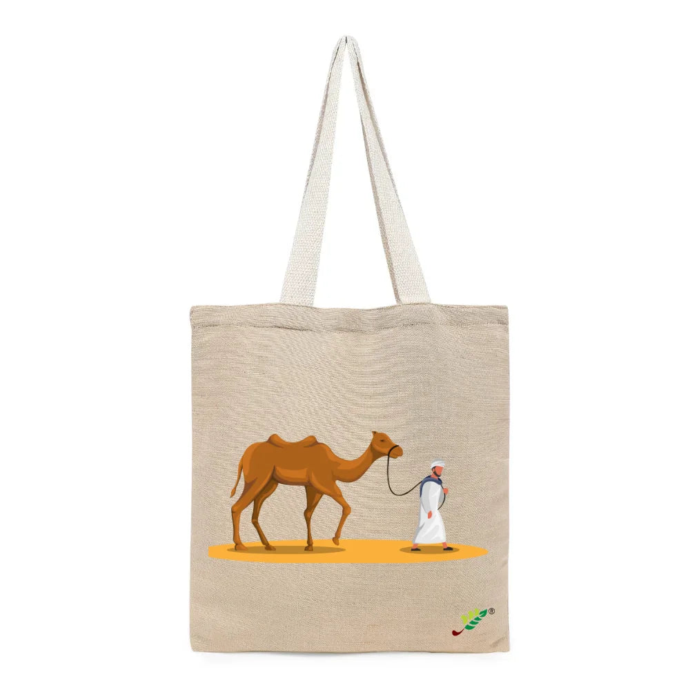 BYFT The Desert Nomad Tote Bag – Arabian Camel & Nomad Printed Reusable Tote | Eco-Friendly Daily Carry Bag (Set of 1)