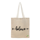 BYFT Minimalist Motivational Tote Bag Believe, Inspirational Printed Reusable Tote Everyday Eco-Friendly Carry Set of 1