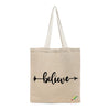 BYFT Minimalist Motivational Tote Bag Believe, Inspirational Printed Reusable Tote Everyday Eco-Friendly Carry Set of 1