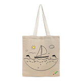 BYFT Nautical Adventure Tote Bag – “Ocean Dreams” Sailboat & Dolphin Printed Reusable Tote | Eco-Friendly Daily Carry Bag (Set of 1)