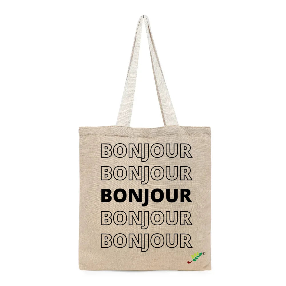 BYFT Typography Tote Bag – “Bonjour” Minimal Text Printed Tote | Reusable Everyday Carry (Set of 1)
