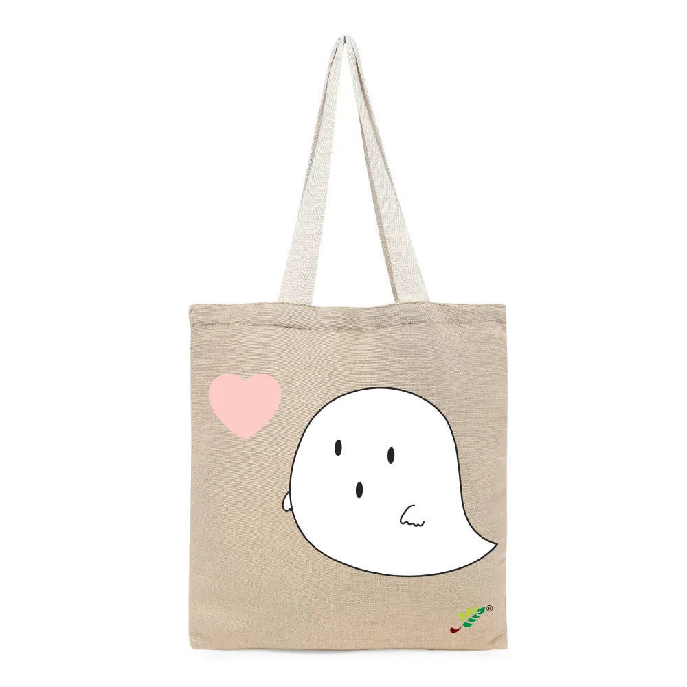 BYFT Cute Illustration Tote Bag – “Boo” Minimal Ghost Printed Tote | Reusable Everyday Carry (Set of 1)
