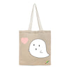 BYFT Cute Illustration Tote Bag "Boo"� Minimal Ghost Printed Tote | Reusable Everyday Carry (Set of 1)