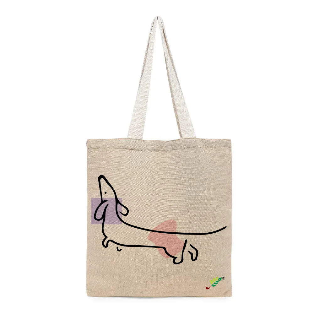 BYFT Dachshund Art Tote Bag – “The Stretch Sketch” Minimalist Dog Reusable Tote | Eco-Friendly Daily Carry Bag (Set of 1)