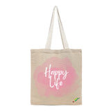BYFT Aesthetic Lifestyle Tote Bag – “Happy Life” Printed Reusable Tote | Eco-Friendly Daily Carry Bag (Set of 1)