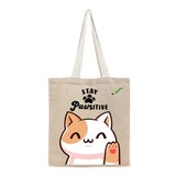 BYFT Happy Cat Tote Bag – “Stay Pawsitive” Waving Kitten Printed Reusable Tote | Eco-Friendly Daily Carry Bag (Set of 1)