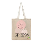 BYFT Spring Floral Tote Bag – Elegant Botanical "Spring" Printed Reusable Tote | Eco-Friendly Daily Carry Bag (Set of 1)