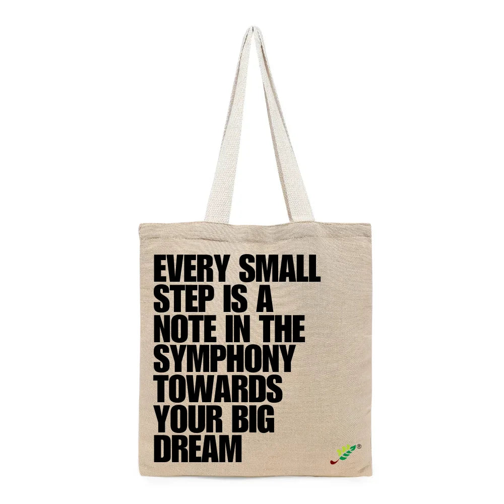 BYFT Inspirational Quote Tote Bag – “Every Small Step” Symphony Printed Reusable Tote | Eco-Friendly Daily Carry Bag (Set of 1)