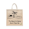 BYFT Tropical Beach Tote Bag "The Beach Is Calling" Nautical Printed Reusable Tote | Eco-Friendly Daily Carry Bag (Set of 1)